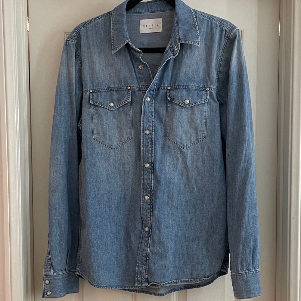 Sandro Men's Blue Denim Casual Button Down Shirt